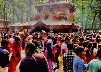 चैतेदसैँ, बिहानैदेखि मन्दिरमा भक्तजनको घुइँचो